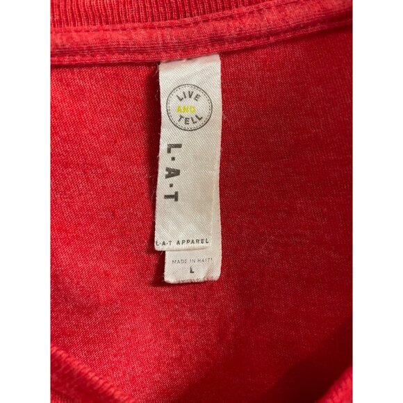 Pawtie Warriors Rescue Red Graphic T-Shirt w/White Striped Sleeves Womens Large - Picture 7 of 8